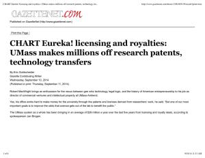 CHART Eureka! licensing and royalties: UMass makes millions off research...