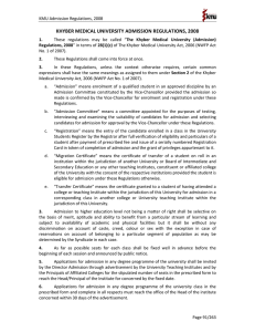 KHYBER MEDICAL UNIVERSITY ADMISSION REGULATIONS, 2008