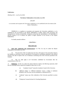 Notifications The Khyber Pakhtunkhwa Universities Act, 2012 AN ACT