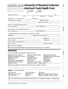 University of Maryland Extension Adult and Youth Health Form Youth Adult