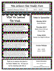 What We Learned This Week… Miss Jackson’s Class Weekly News Dates to Remember