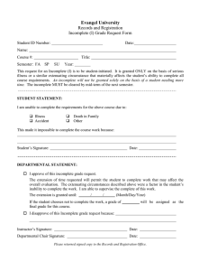 Evangel University Records and Registration Incomplete (I) Grade Request Form