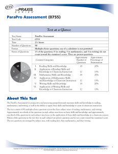 ParaPro Assessment (0755) Test at a Glance