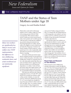 New Federalism TANF and the Status of Teen Mothers under Age 18
