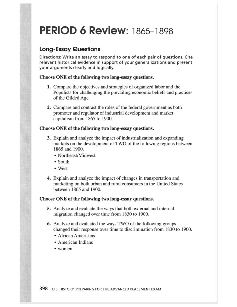 long essay questions examples