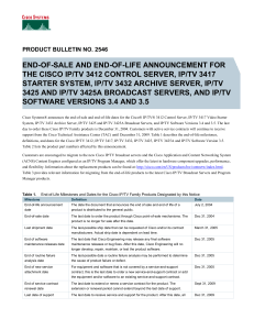 END-OF-SALE AND END-OF-LIFE ANNOUNCEMENT FOR