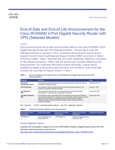 End-of-Sale and End-of-Life Announcement for the VPN (Selected Models)