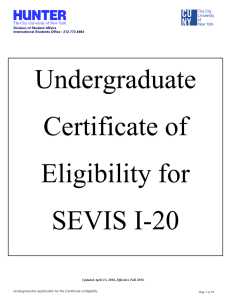 Undergraduate Certificate of Eligibility for SEVIS I-20