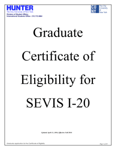 Graduate Certificate of Eligibility for SEVIS I-20