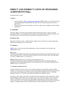 DIRECT AND INDIRECT COSTS OF SPONSORED AGREEMENTS Policy