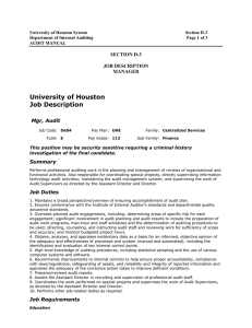 University of Houston Job Description SECTION D-3