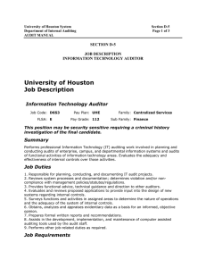 University of Houston Job Description Information Technology Auditor SECTION D-5