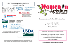 Recognizing Women for Their Role In Agriculture February 25—26, 2013 Dover, Delaware