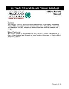 Maryland 4-H Animal Science Program Guidebook Dairy Advisory Council