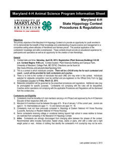 Maryland 4-H Animal Science Program Information Sheet Maryland 4-H State Hippology Contest