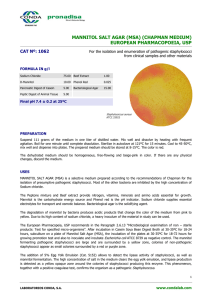 MANNITOL SALT AGAR (MSA) (CHAPMAN MEDIUM) EUROPEAN PHARMACOPOEIA, USP CAT Nº: 1062