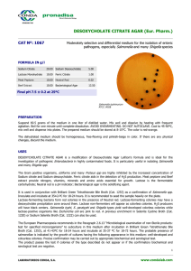 DESOXYCHOLATE CITRATE AGAR (Eur. Pharm.)  CAT Nº: 1067 Salmonella