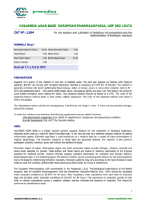 COLUMBIA AGAR BASE  EUROPEAN PHARMACOPOEIA, USP ISO 10272