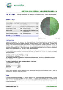 LISTERIA CHROMOGENIC AGAR BASE ISO 11290-1 CAT Nº: 1345 Listeria monocytogenes