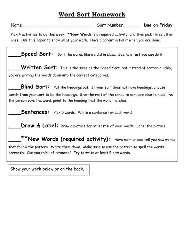 sentence of word homework