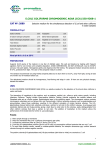 E.COLI COLIFORMS CHROMOGENIC AGAR (CCA) ISO 9308-1 CAT Nº: 2080 E.coli