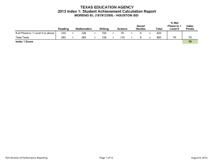 TEXAS EDUCATION AGENCY 2013 Index 1: Student Achievement Calculation Report % Met