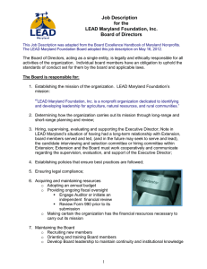 Job Description for the LEAD Maryland Foundation, Inc. Board of Directors
