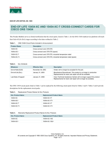 END-OF-LIFE 15454-XC AND 15454-XC-T CROSS-CONNECT CARDS FOR CISCO ONS 15454