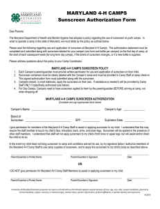 MARYLAND 4-H CAMPS Sunscreen Authorization Form