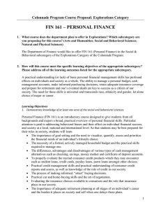 FIN 161 – PERSONAL FINANCE  Colonnade Program Course Proposal: Explorations Category