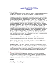 A regular meeting of the University Senate was called to... at 3:48 PM on October 15, 2015 in the Faculty... WKU University Senate Meeting