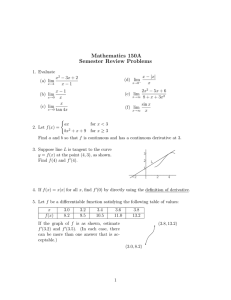 Mathematics 150A Semester Review Problems