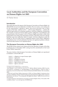 Local Authorities and the European Convention on Human Rights Act 2003 Introduction