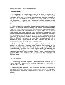 University of Exeter - Policy on Data Protection  1. Policy Statement
