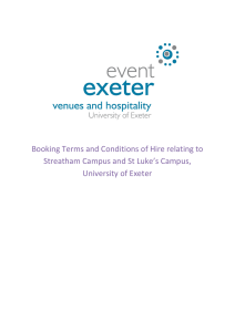 Booking Terms and Conditions of Hire relating to University of Exeter