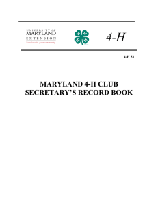 4-H MARYLAND 4-H CLUB SECRETARY’S RECORD BOOK