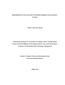 REQUIREMENTS ANALYSIS FOR CUSTOMER FEEDBACK MANAGEMENT SYSTEM NURUL ASWA BT OMAR