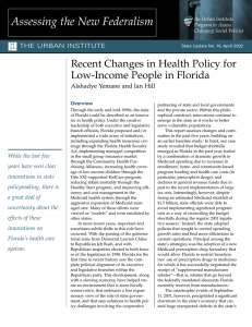 Recent Changes in Health Policy for Low-Income People in Florida