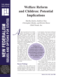 Welfare Reform and Children: Potential Implications TES