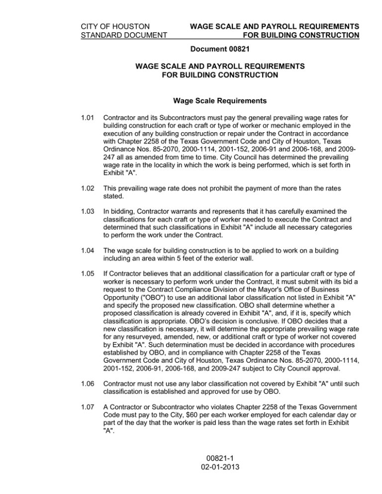 CITY OF HOUSTON STANDARD DOCUMENT FOR BUILDING CONSTRUCTION