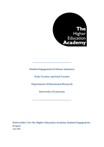 ___________________________________________ Student Engagement Evidence Summary Vicki Trowler and Paul Trowler