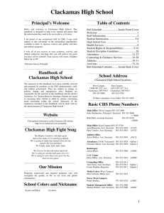 Clackamas High School  Principal’s Welcome Table of Contents