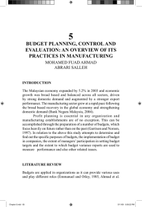 5 BUDGET PLANNING, CONTROL AND EVALUATION: AN OVERVIEW OF ITS PRACTICES IN MANUFACTURING