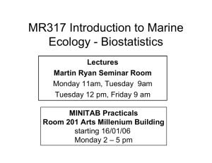 MR317 Introduction to Marine Ecology - Biostatistics Lectures Martin Ryan Seminar Room