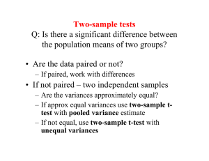 Two-sample tests Q: Is there a significant difference between