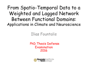 From Spatio-Temporal Data to a Weighted and Lagged Network Between Functional Domains: