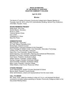 REGULAR MEETING OF THE BOARD OF TRUSTEES HOUSTON COMMUNITY COLLEGE April 22, 2010