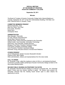 The Board of Trustees of Houston Community College held a... Tuesday, September 20, 2011 at the HCC Administration Building, 3100... SPECIAL MEETING