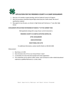 APPLICATION FOR THE FREDERICK COUNTY 4-H CAMP SCHOLARSHIP: