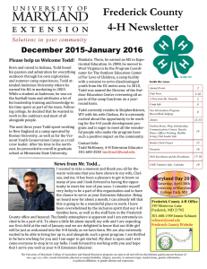 Frederick County 4-H Newsletter December 2015-January 2016 Please help us Welcome Todd!